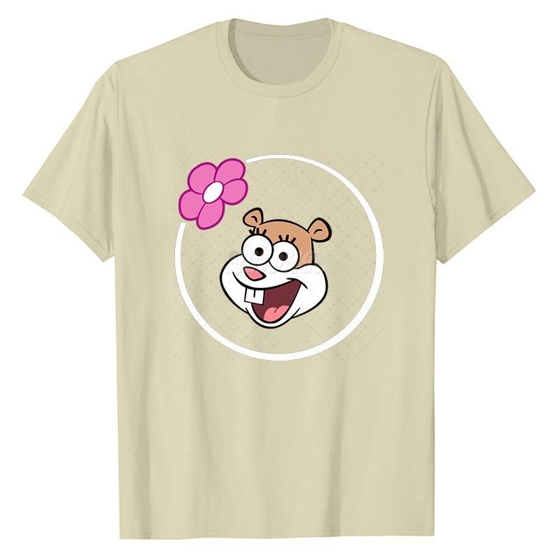 SpongeBob SquarePants Animation Printed Cotton T-shirt Men Women Casual Round Neck Top Short Sleeved T-shirt