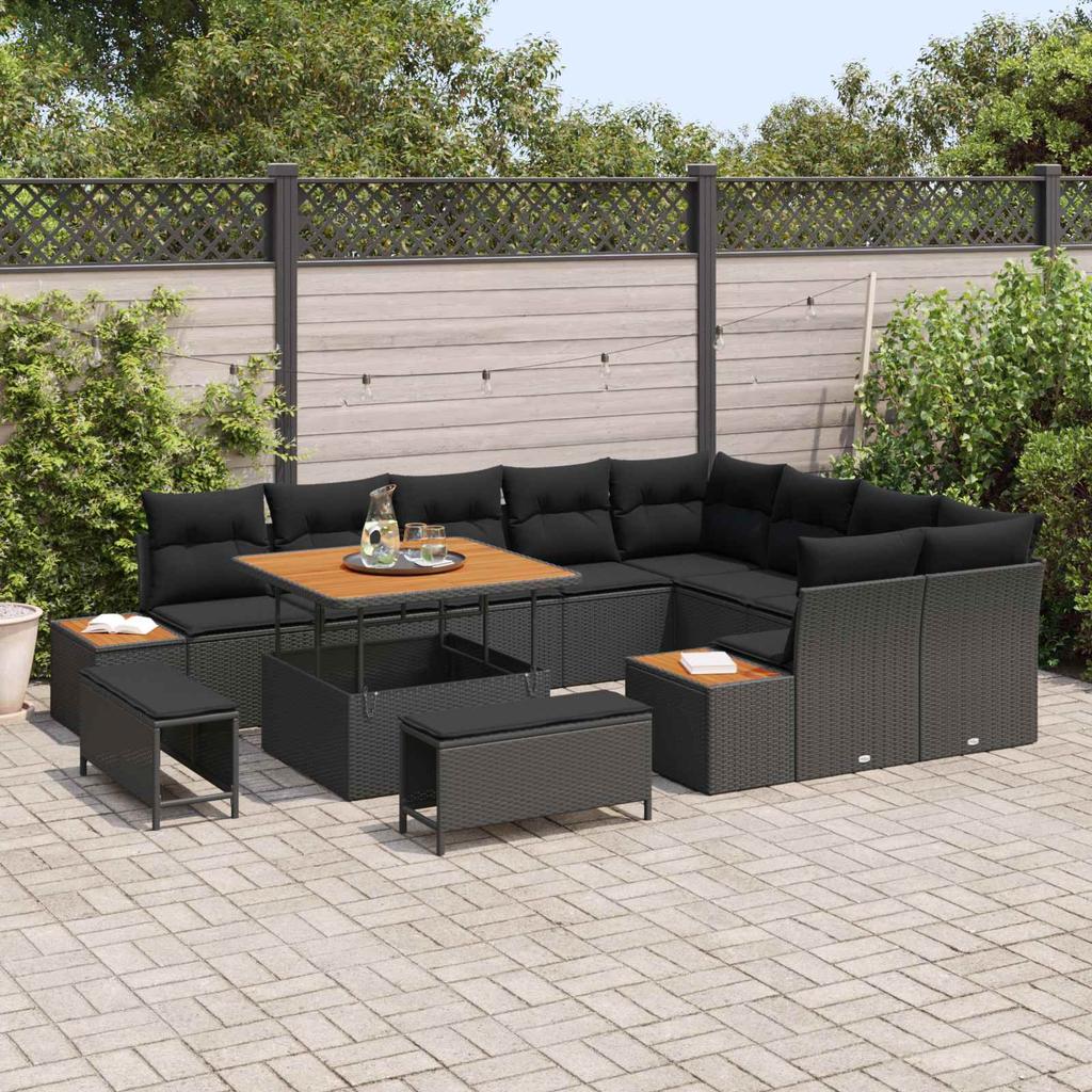 Garden Sofa Set with Cushions 12 pcs Black