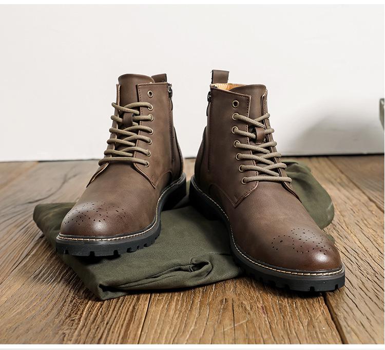 Men's Large Size Autumn/Winter Retro Leather Martin Boots – Trendy and Fashionable Work Boots