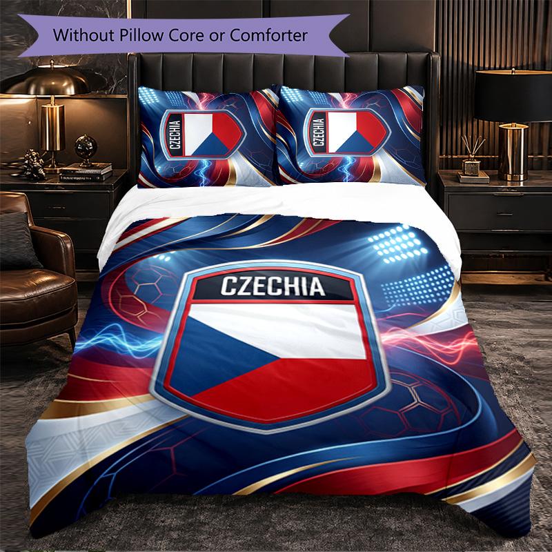 Czech Republi Football Pattern 3 Pieces Bedding Set Soft Microfiber Duvet Cover with Pillow Cases for Bedroom
