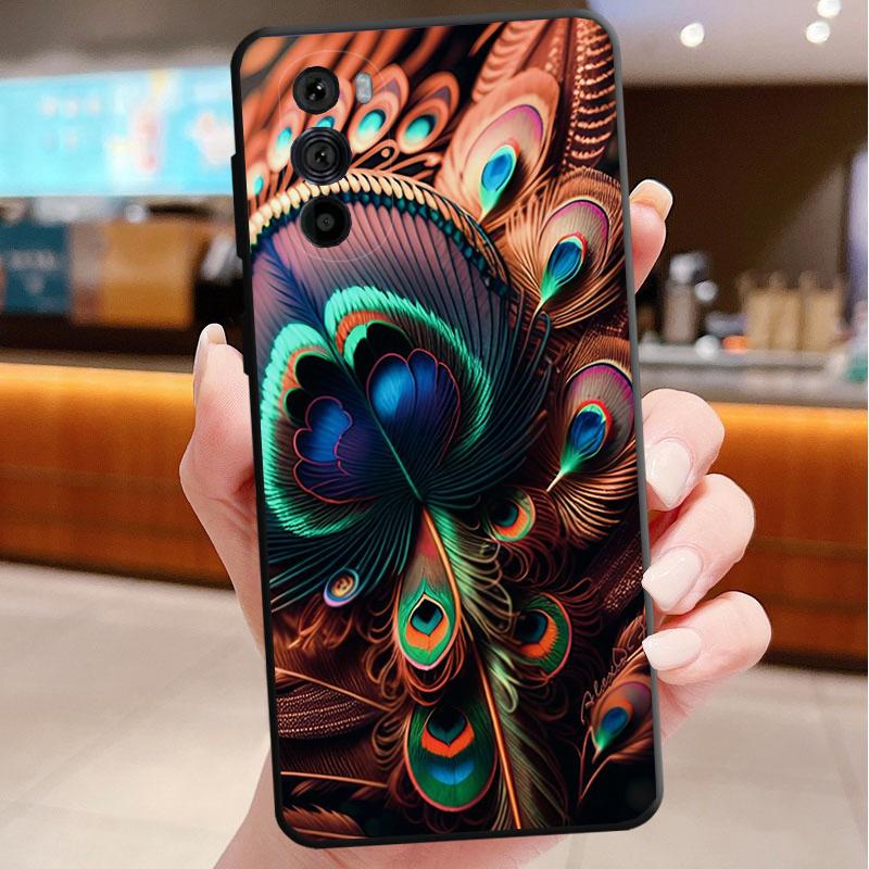 Phone Case For Motorola Edge 50 40 Pro 60 50 40 30 Ultra Neo Fusion Moto G85 G72 G53 G54 G84 G13 G32 Peacock Feathers