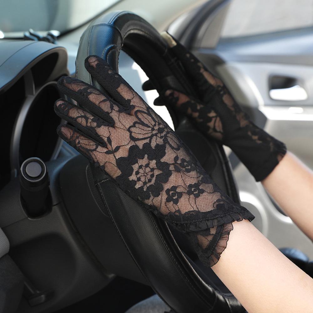 Anti-Slip Lace Glove Sun Protection Car Driving Mittens Elegant Sunscreen Gloves  Cycling чёрный