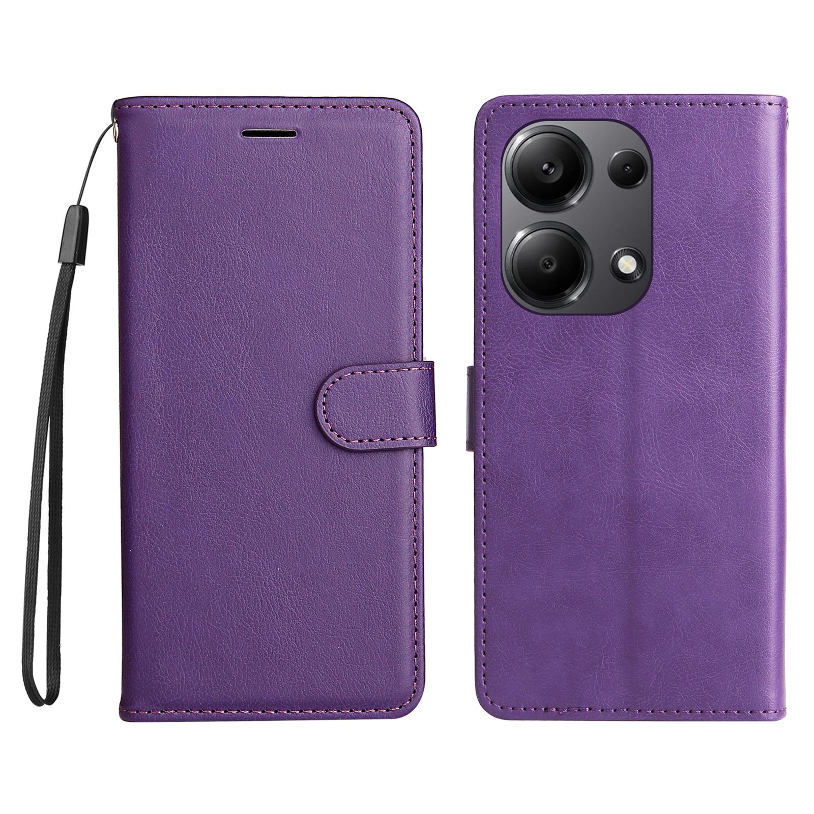 

For Xiaomi Redmi Note 13 Pro 4G/Note 14S 4G/Poco M6 Pro 4G Case Solid Color Leather Mobile Cover Wallet Stand with Strap B