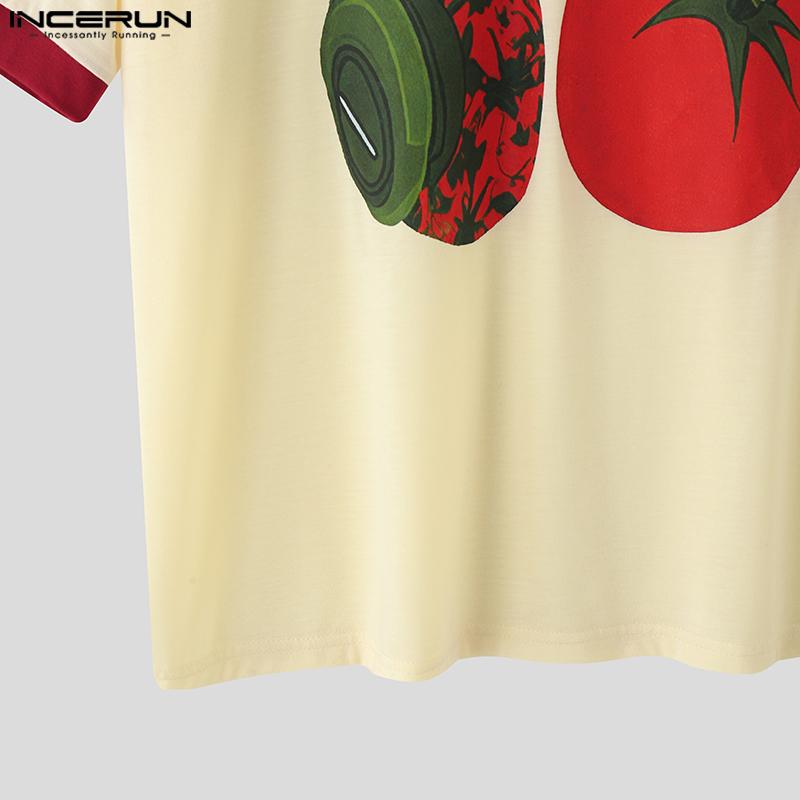 INCERUN Men Round Neck Short Sleeve 3D Print Stitching Casual Loose T-shirts