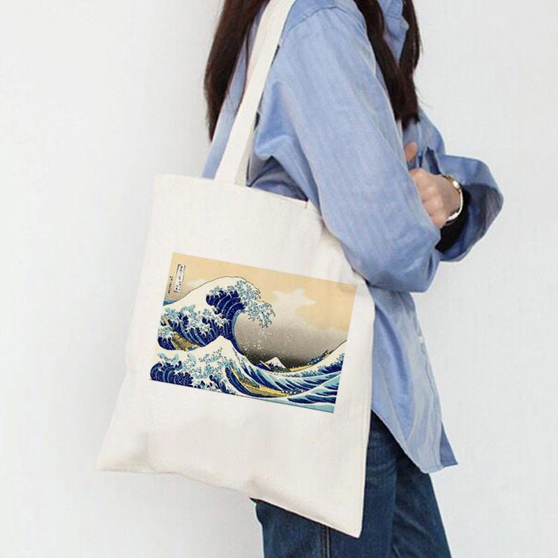 Women Shopper The Great Wave Kanagawa Printed Tote Bag High Capacity Harajuku Handbag Girl Shoulder Shopping Bag Lady Canvas Bag