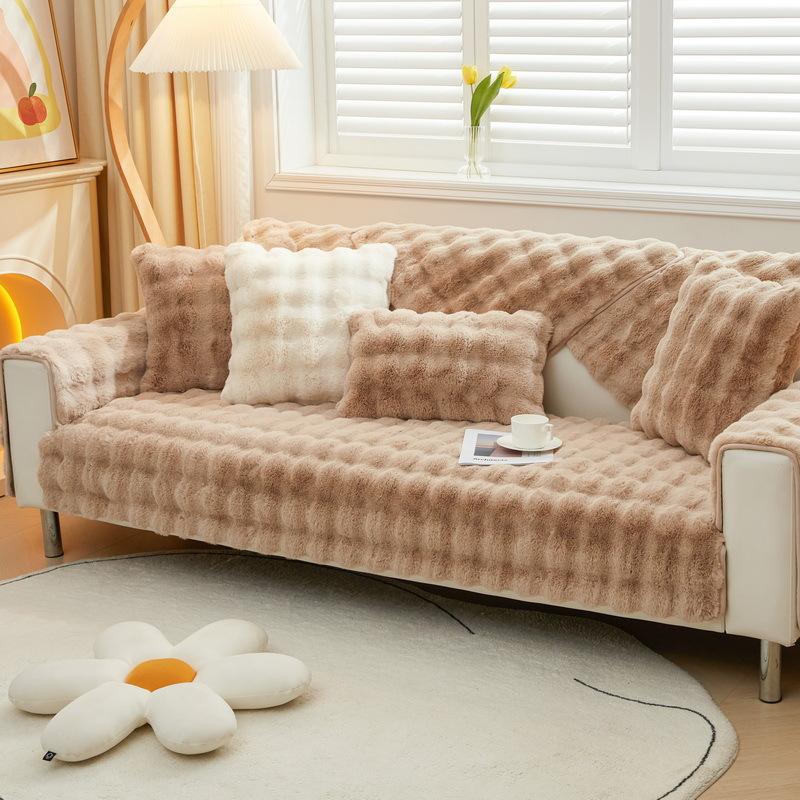 Rabbit Plush Internet Celebrity Sofa Cushion Winter Thickened Plush Seat Cushion Non-Slip Leather Sofa Cover  New Cover Towel