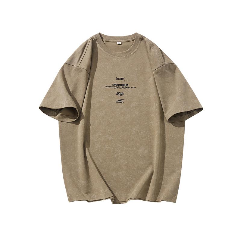 

Retro Printed Short-sleeved T-shirt Men s Summer Heavy Cotton Loose Round Neck Half-sleeved Top 4XL