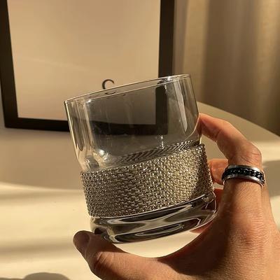 1pc Fairy Model Niche Light Luxury Diamond-encrusted Glass Water Cup Ins Premium Style Couple Drinking Cup Diamond-wrapped