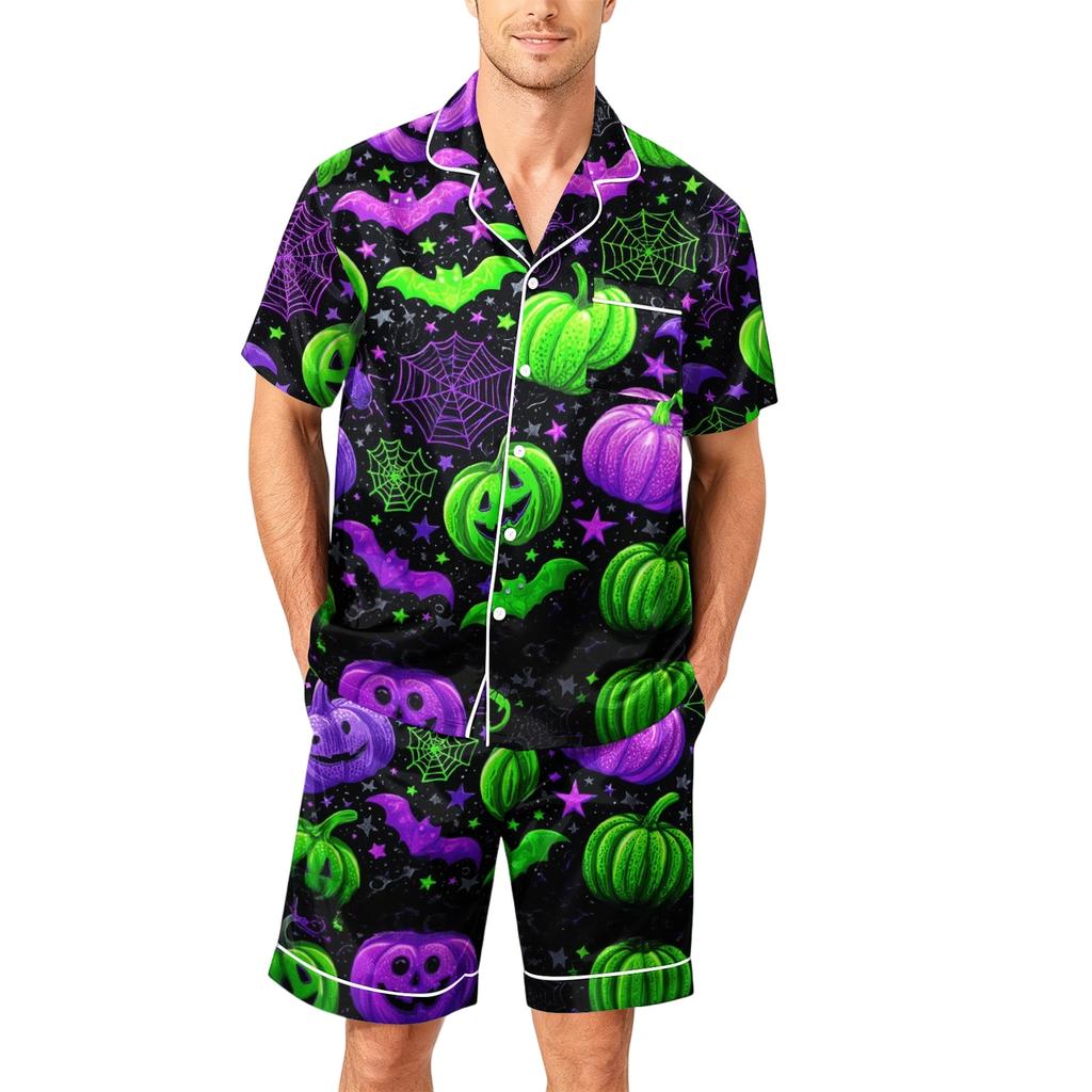 Men's Short Sleeve Pajama Set Button Front Shirt and Shorts Soft Casual Sleepwear Lightweight Comfortable Lounge Wear S-XXXXL