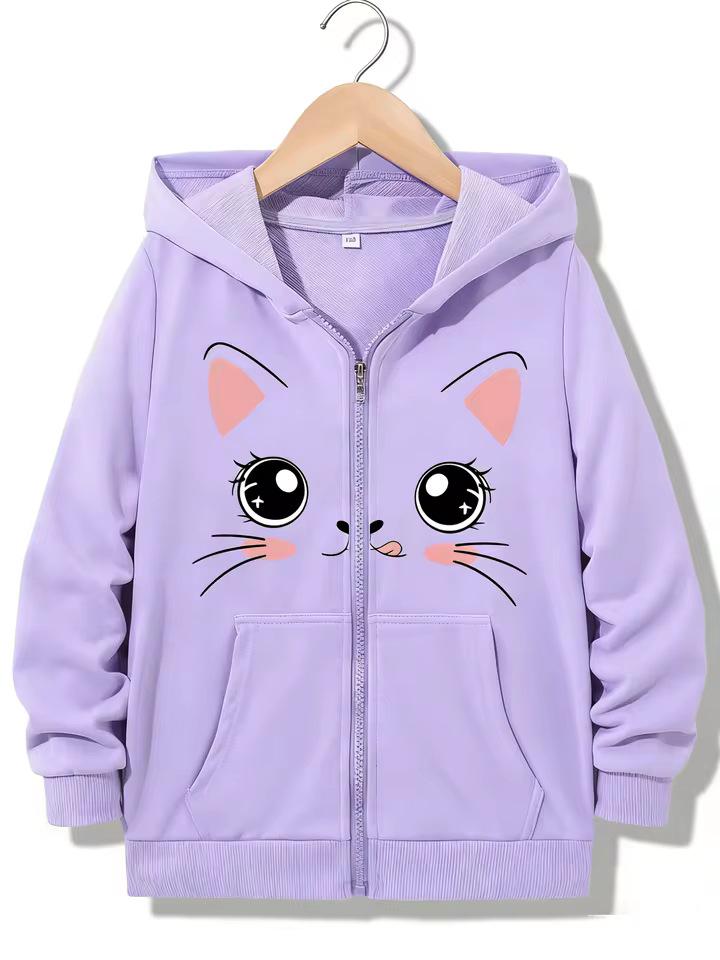 Kawaii Cat Terrier Zipper Hoodie - Casual Y2K Style for Boys & Girls