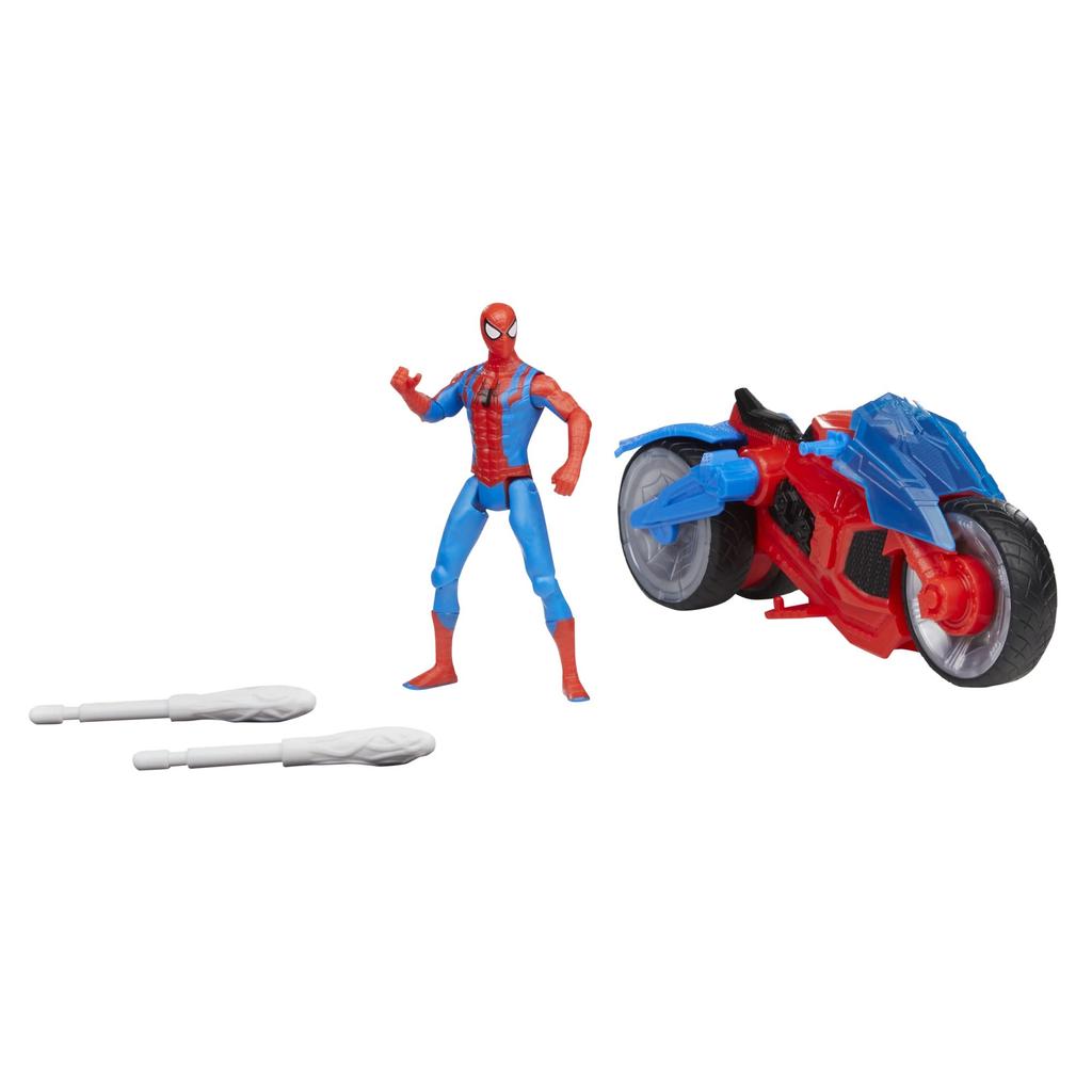 Marvel Spider-Man Web Blast Cycle, 4-inch (10cm) Action Figure with Vehicle and 2 Projectiles, Kids Playset, Ages 4+, F6899, Authentic