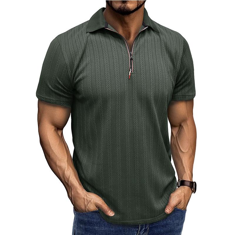 New Summer Men's Short-sleeved Jacquard Polo Shirt Lapel Zipper T-shirt Versatile Casual Loose Top