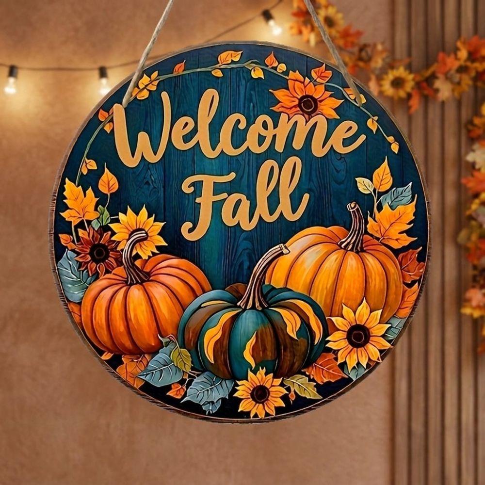 Rustic Pumpkin Sunflower Door Hanger Vintage Style Fall Plaque Wall Decor Home Garden Decor