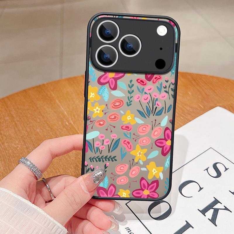 Cartoon Flowers Print Case For iPhone 17 Air 16e 16 15 14 Pro Max 13 15 Pro 17 Pro 17 Shockproof Soft Edge Hard PC Matte Phone Cover