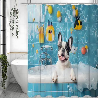 Cute Dog Bathing In Bathtub Shower Curtain, Bathroom Decorative Shower Curtain, Waterproof Shower Curtain with Hooks