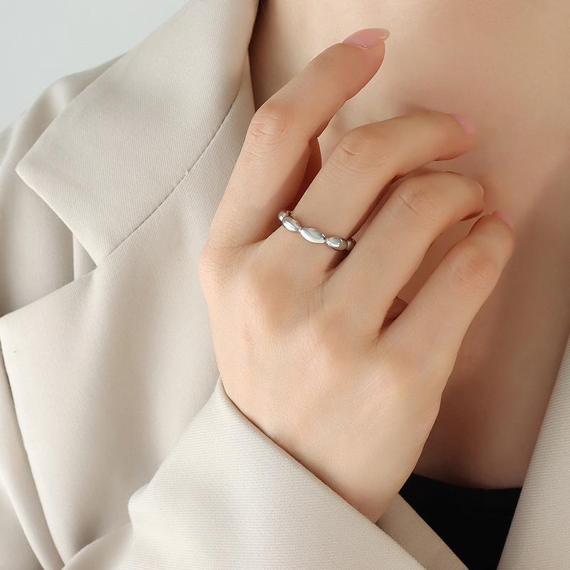 Marka French-Style Oval Geometric Adjustable Titanium Steel Ring Size 6