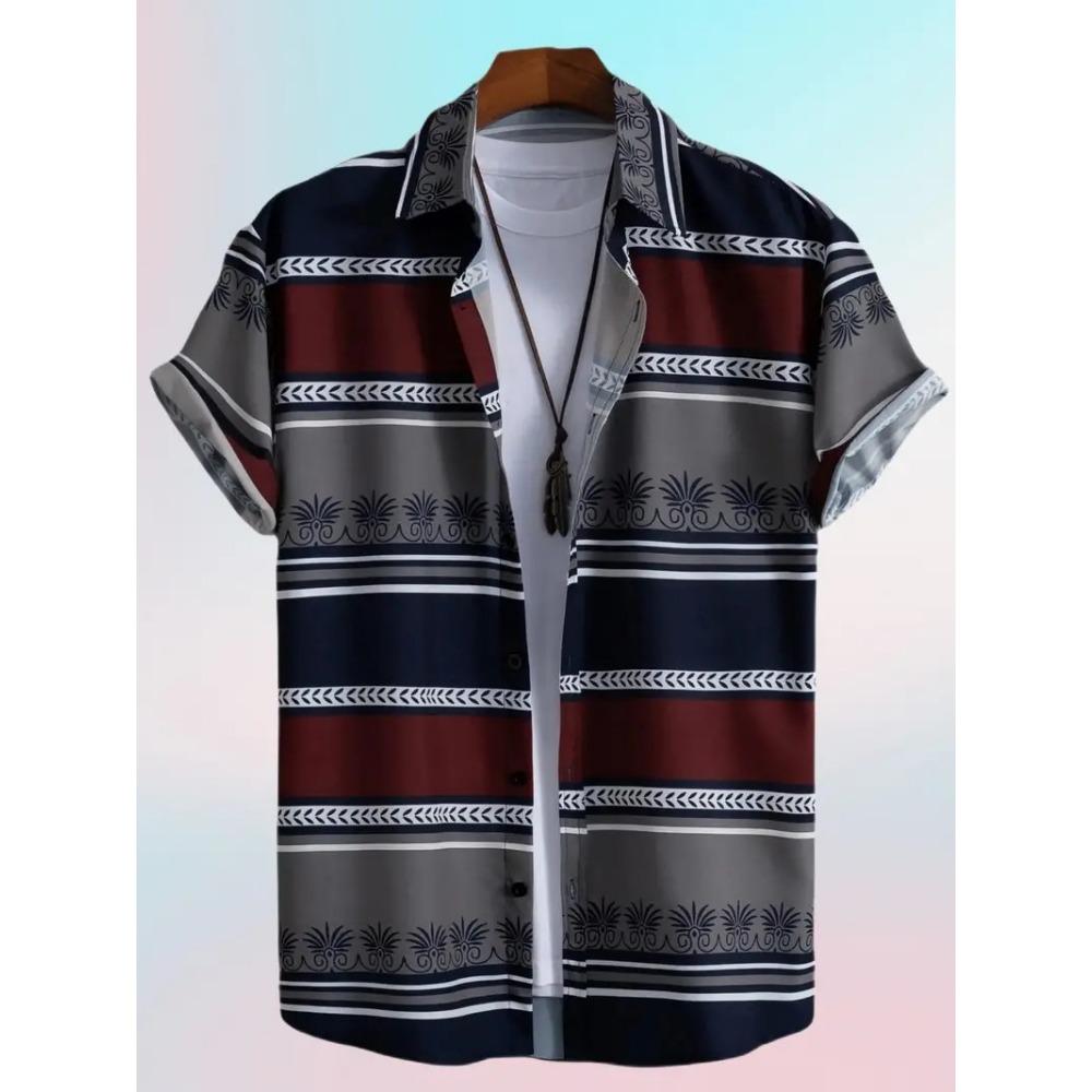 Palmshadow Cuban Camisa Men's Clothing Simple Hawaiian Print Poplin Shirt Business Holiday Everyday Outdoor Short Sleeve Shirt