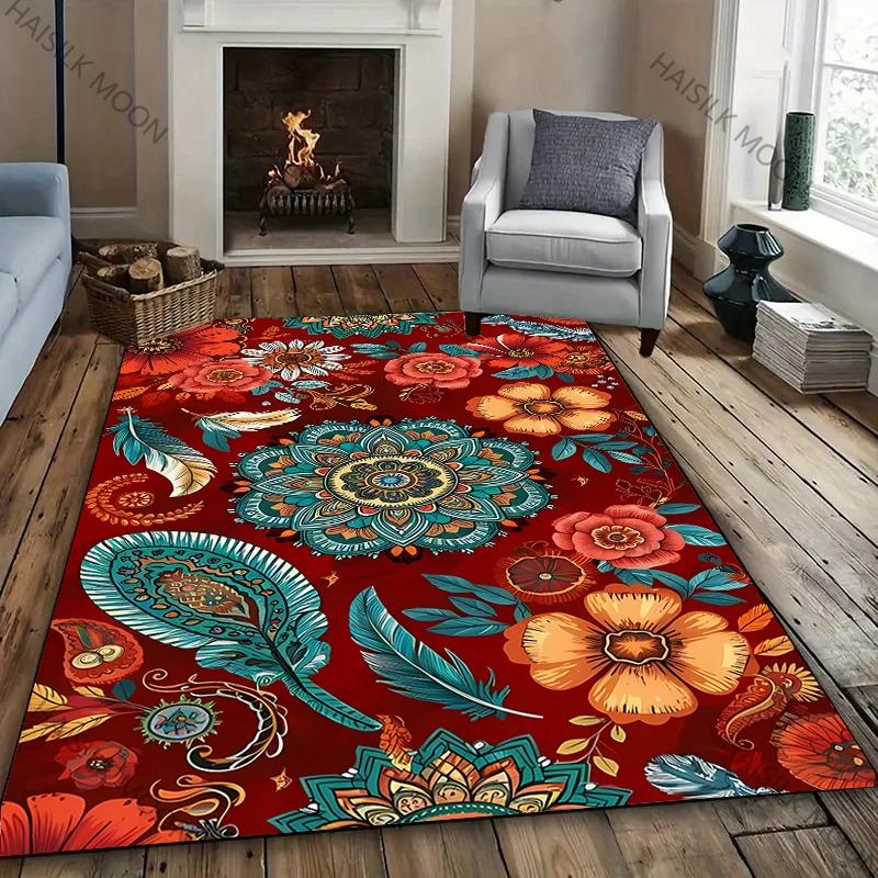 Color Four Seasons Home Non-Slip Carpet Mandala Flower Rug for Living Room Bedroom Sofa Office Large Area Decorative Mat Gift