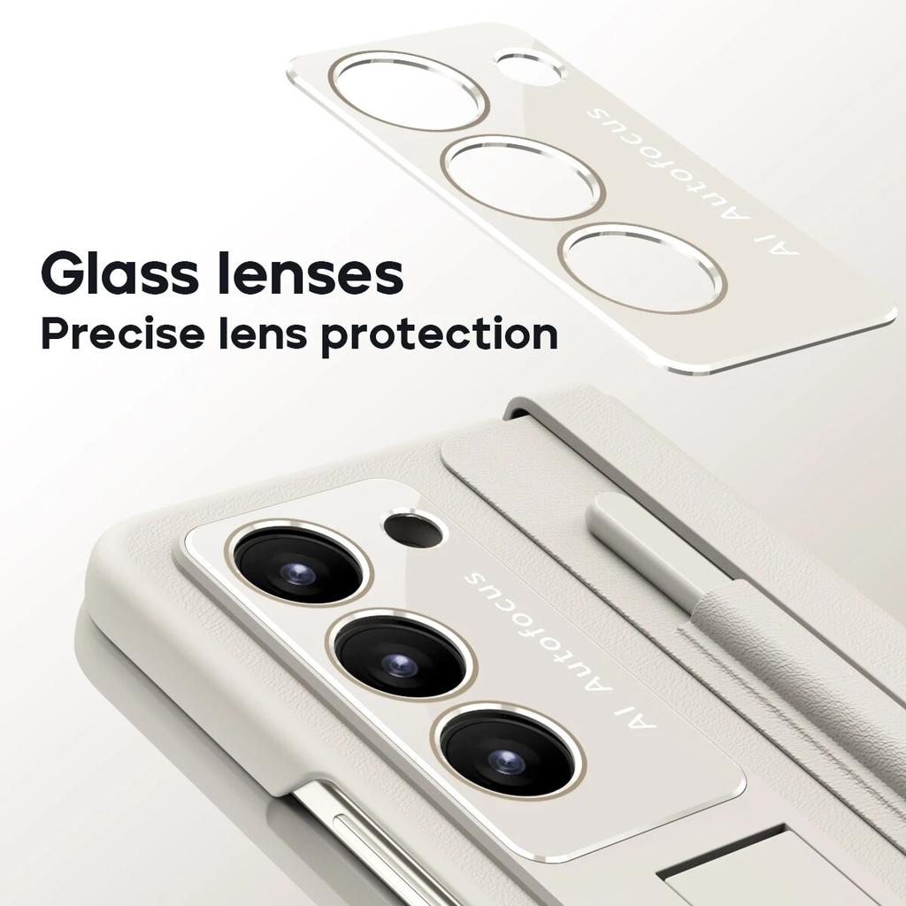 For Samsung Foldable Leather Phone Case for Samsung Galaxy Z Fold4 with Pen Phone Shell for Galaxy Z Fold 5 Folding Bracket Cover
