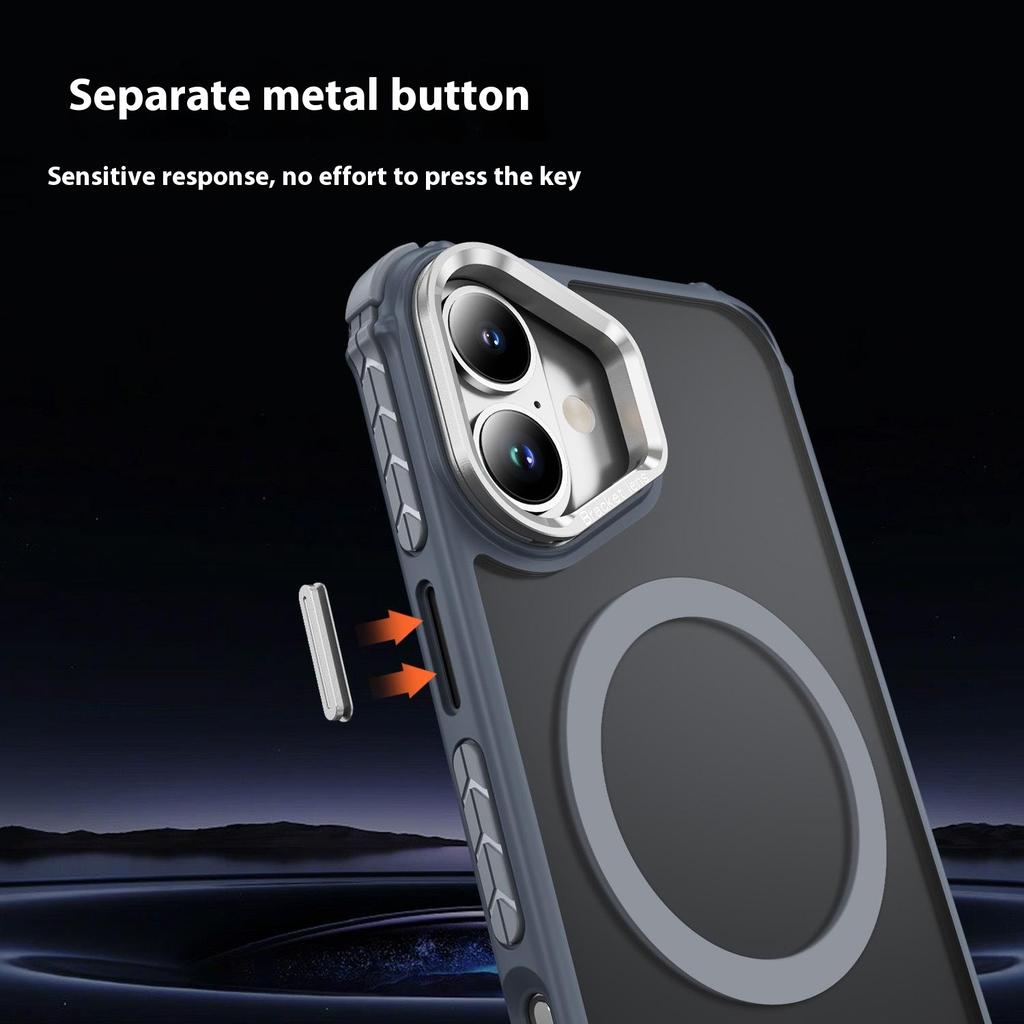 For iPhone 16 Case with Lens Kickstand Matte Back Cover Compatible with MagSafe