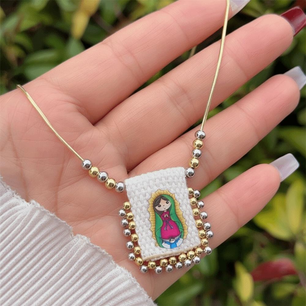 Cartoon Design Catholic Necklace Mini Size Virgin Mary Pendant Necklace  for Men and Women