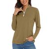 Women's Casual Fashion Solid Color Long Sleeve Zipper Neck Top T-shirt