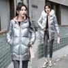 Winter Women Mid-length Parkas Jackets Casual Female Thicken Warm Hooded Jackets Coat Windprood Shiny Parka Coat with Fur Collar