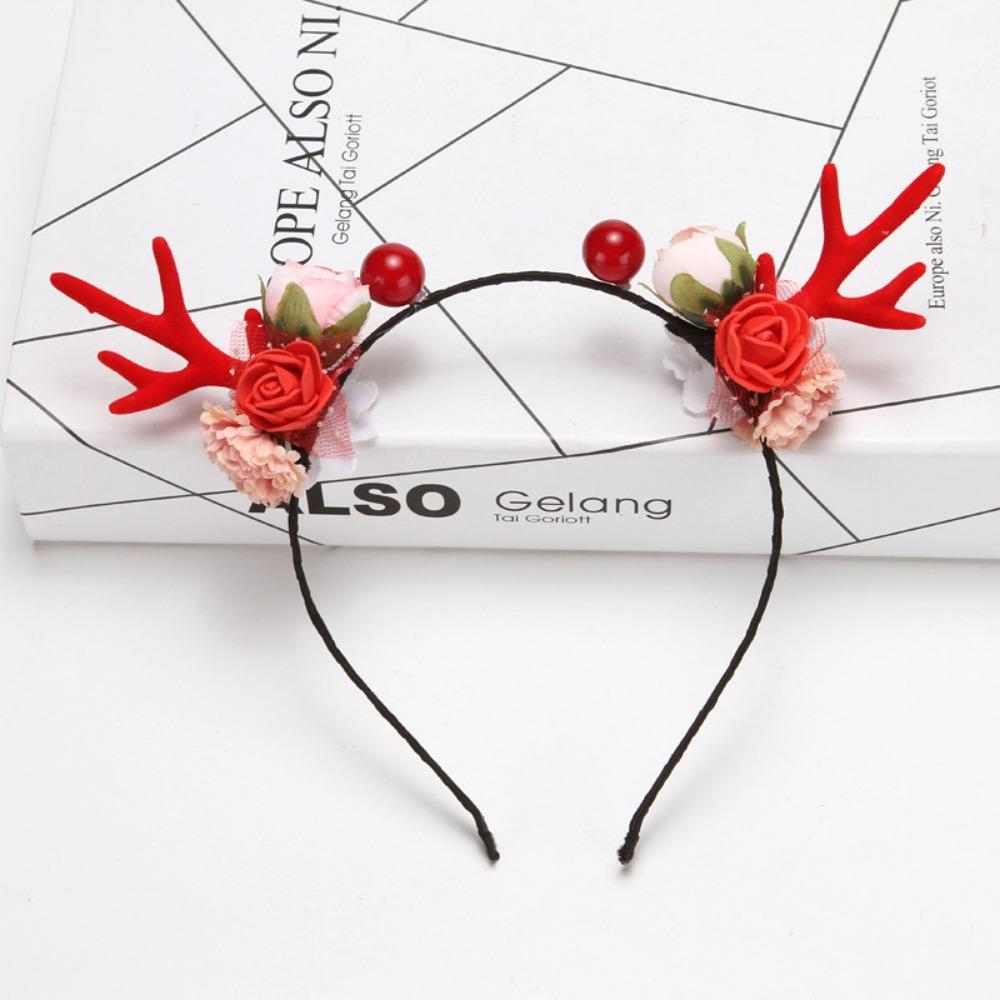 Christmas Small Antler Headdress Sweet and Lovely Sentie Children's Headband Simulation Flower Moose Net Red Hair Band