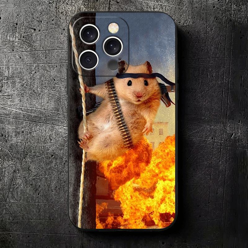 Funny Cute Pet Hamster Soft Phone Case for iPhone 16 16E 17 Air 15 Pro Max 14 Plus 13 Mini 11 12 7 Black Cover Back Shell