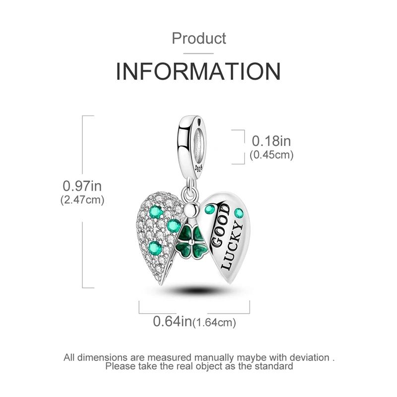 Charms Coppergreen Lucky Four-Leaf Clover Heart Pendant Fit Charms Plataoriginal Bracelet Beads Women Jewellery Making