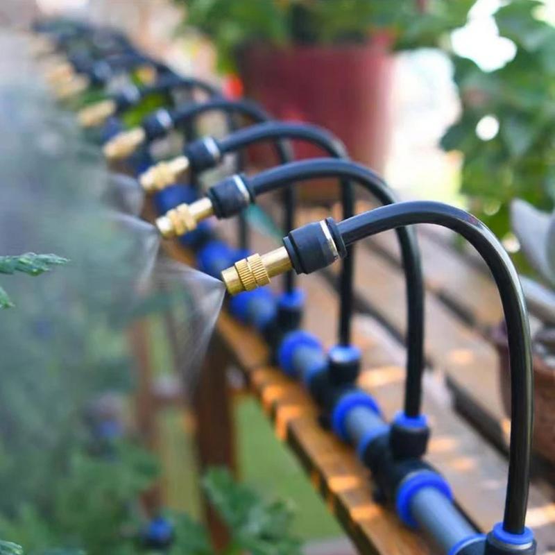 Tropfbewässerungssystem Tragbar 5m Automatische Bewässerung Einstellbare Tropfer Vernebelungs-Bewässerungskits Gartenschlauch 360 Grad Gebogen