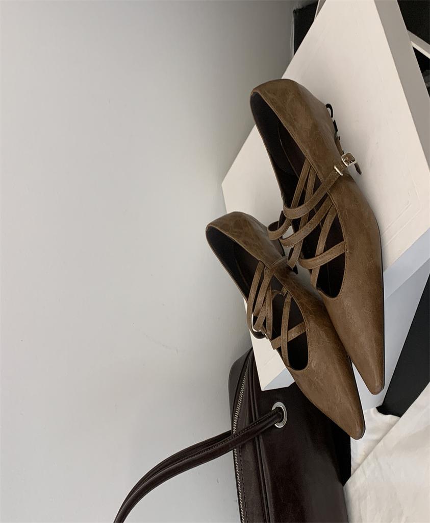 French fashion retro wedge pointed 2025 new Mary Jane single shoes ins wind cross belt single shoes women's shoes trend