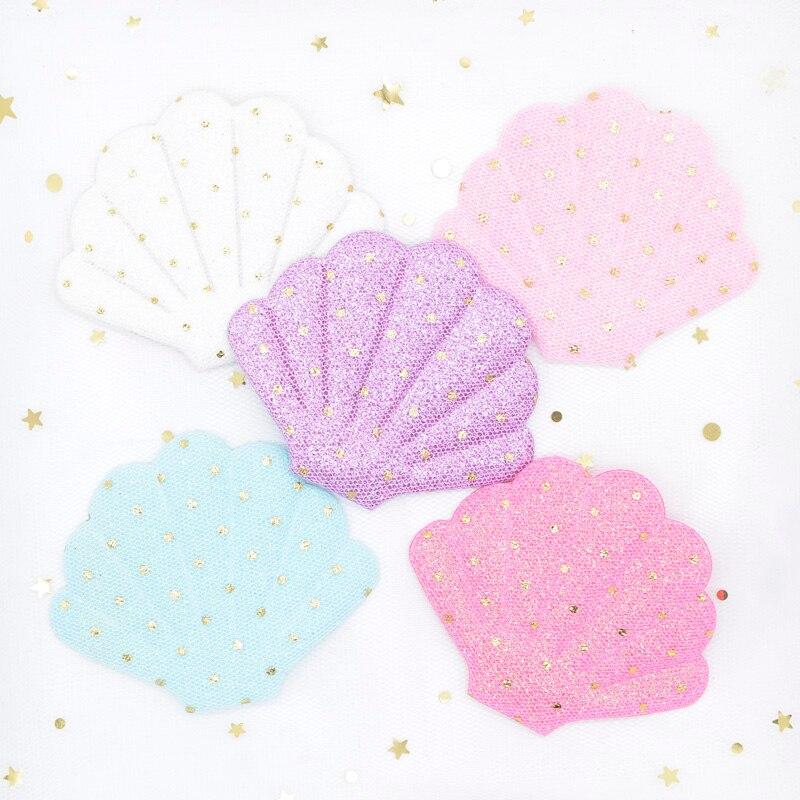 10Pcs 76*58mm Glitter Dot Print Shell Padded Appliques for DIY Cake Topper & Baby Headwear BB Clip Accessories Decor Patches
