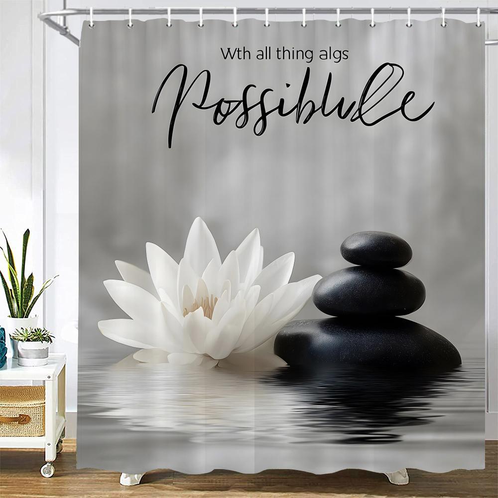 

Lotus And Zen Stone Shower Curtain Bath Curtain Polyester Fabric Flowers Printed Bathroom Curtains For Home Decoration Curtain W60H190(CM)-1 Pcs