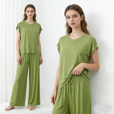 Modal Loose Homewear Set O-neck Tshirts Short Sleeves and Wide Leg Pants Casual Streetwear Suit All Match