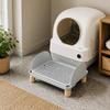 Pet Litter Step Filter Pedal with Foot Cleaning Openings, Side Guards and Wooden Legs, Indoor Entry Platform for Kittens and Senior Cats Home