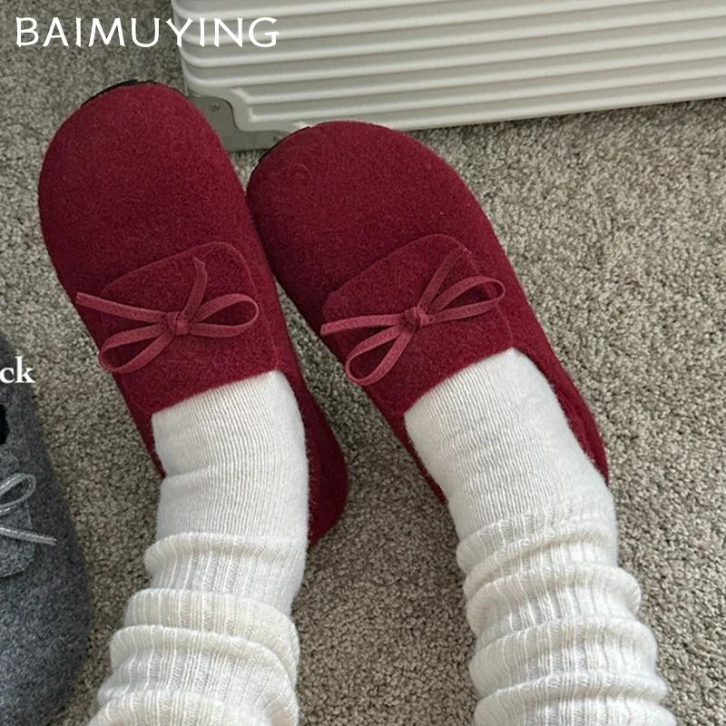 Bow Flats Women Loafers Shoes Suede Casual Designer Winter Shoes 2025 Trend New Brand Walking Cozy Non-slip Chaussures Femme