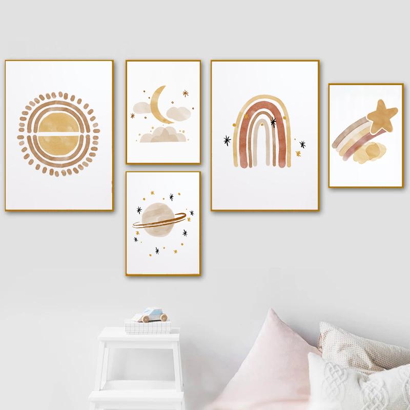 Wandkunst fürs Kinderzimmer, Sonne, Sterne, Mond, Erde, Poster und Drucke, Kinderzimmerdekoration, Cartoon-Universum, Bild für Kinderzimmer, Poster, kein Rahmen