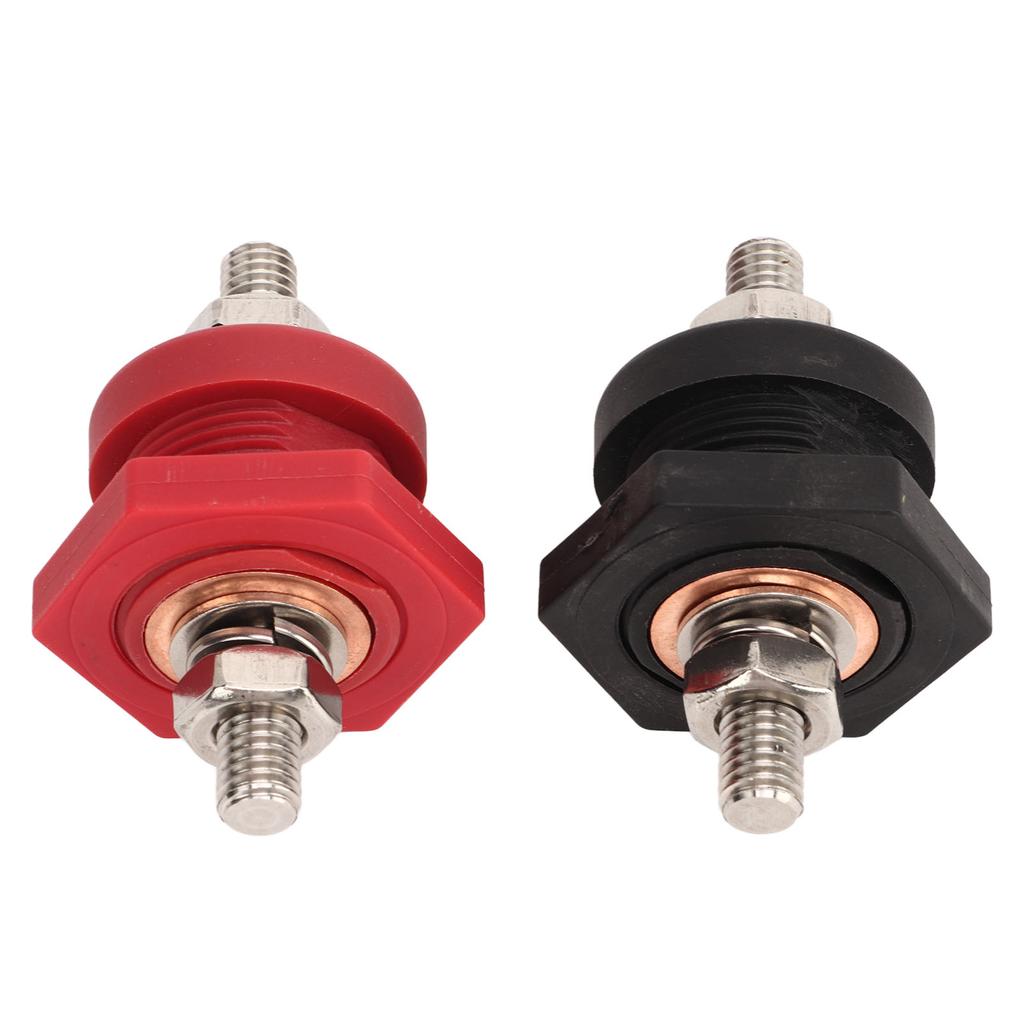 1Pair Thru Panel Battery Terminal Connectors 38 In Black Red 440A Positive Negative Junction Stud