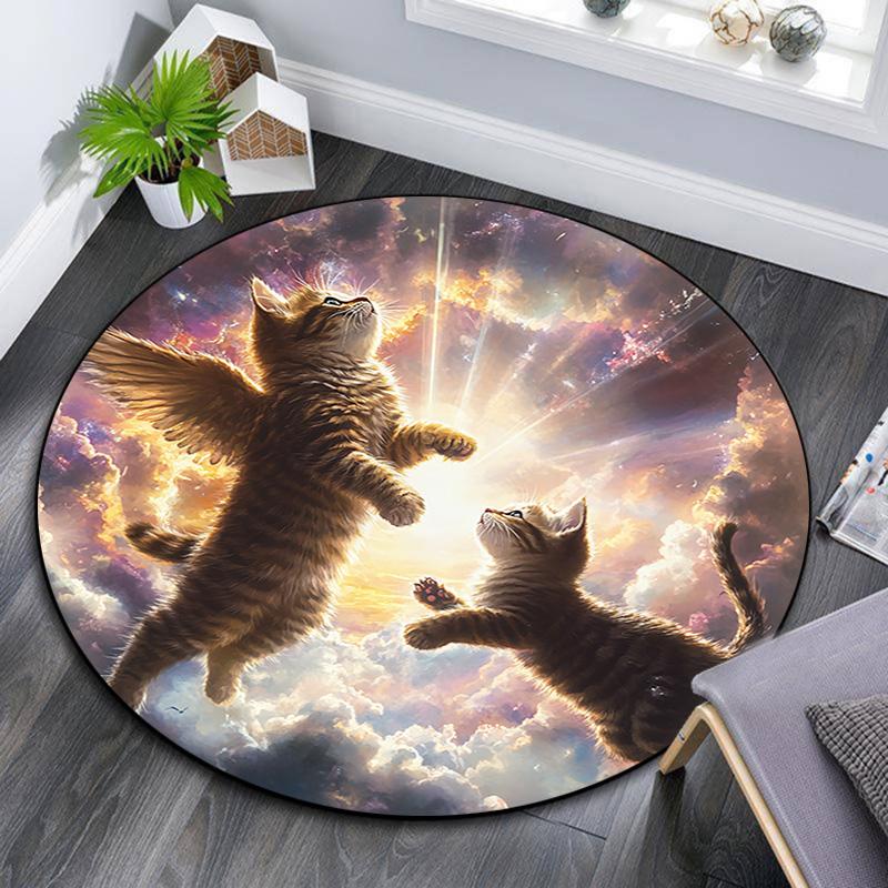 

Space Kittens Round Area Rug,Carpet Rug for Living Room Bedroom Sofa Playroom Decor,Non-slip Floor Mat 80cmx80cm