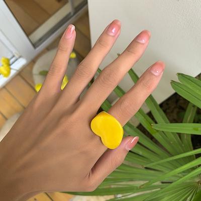 Temperament Peach Heart Shaped Ring Personality Ring New Resin Geometric Ring