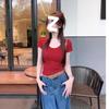 Women's Fashion Water Drop Crew Neck U-Neck Short Sleeve T-Shirt Women's Versatile Slim Skinny Top