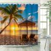 Tenda da Bagno Spiaggia Tramonto Tropicale - Palma & Lettini; Decorazioni per la Casa Impermeabili Aggiungono Atmosfera di Vacanza al Tuo Bagno
