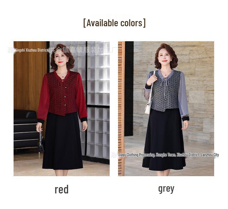 Mom's Elegant Spring/Summer 2026 Long-Sleeve Dress: Stylish, Middle-Aged, with a Fake Two-Piece Design