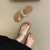 Super soft flat-bottomed linen slippers for women's outer wear summer new jacket toe sandals casual vacation beach seaside sandals