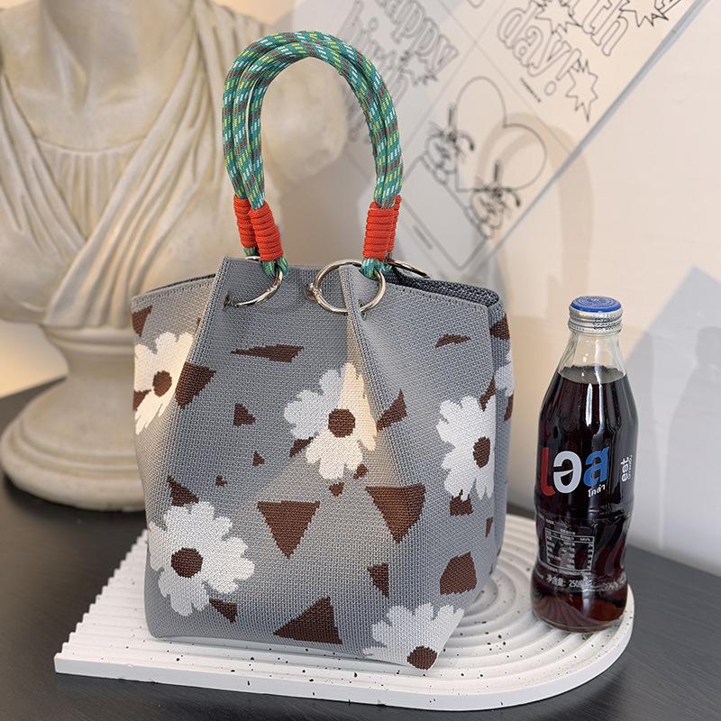 Market general knitted ring buckle bag portable work out large capacity handbag commuting small square bag storage bag