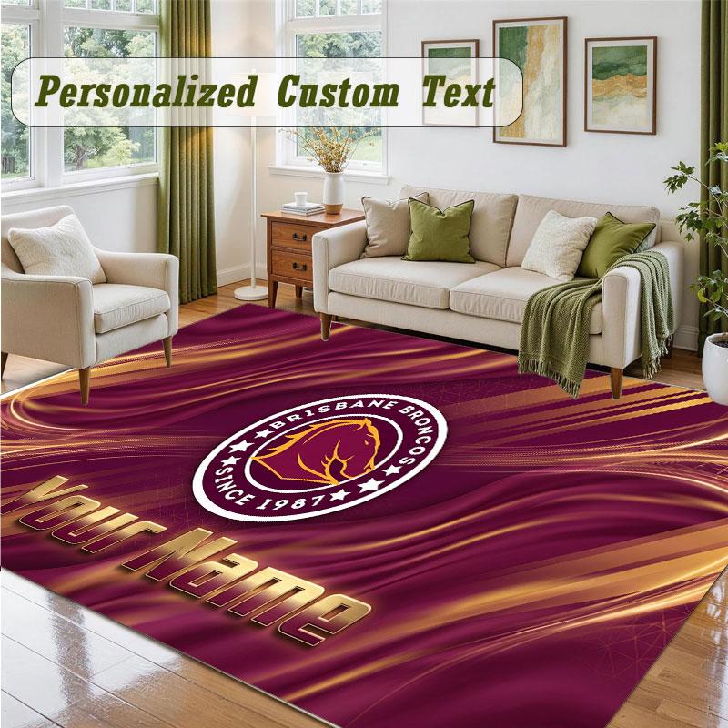 Crystal Velvet Square Rug Custom NameBrisbane Broncos Pattern Non Slip Home Floor Decor Rug