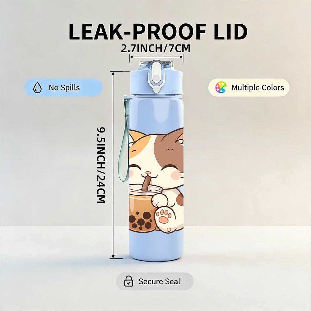 1PC Bubble Tea Calico Cat 750ml Color Plastic Sports Water Bottle Leakproof Flip Straw Lid Suitable for Sports Office Home Use