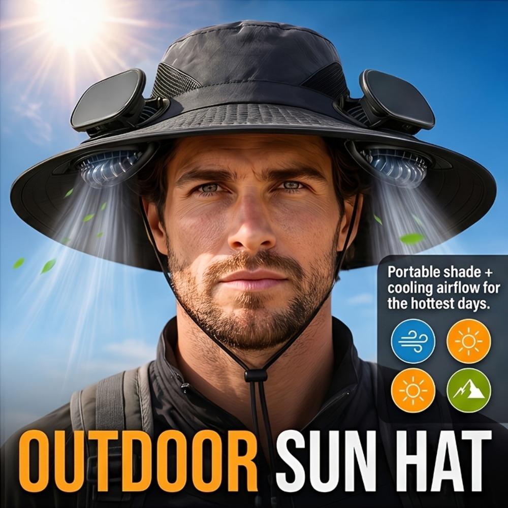 UV Protection Solar Fan Bucket Hat, Outdoor Fishing Sun Protection Cooling Fisherman Cap