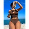 New European and American Swimsuit Special Fabric Solid Color Neck Women's Split Bikini Swimsuit